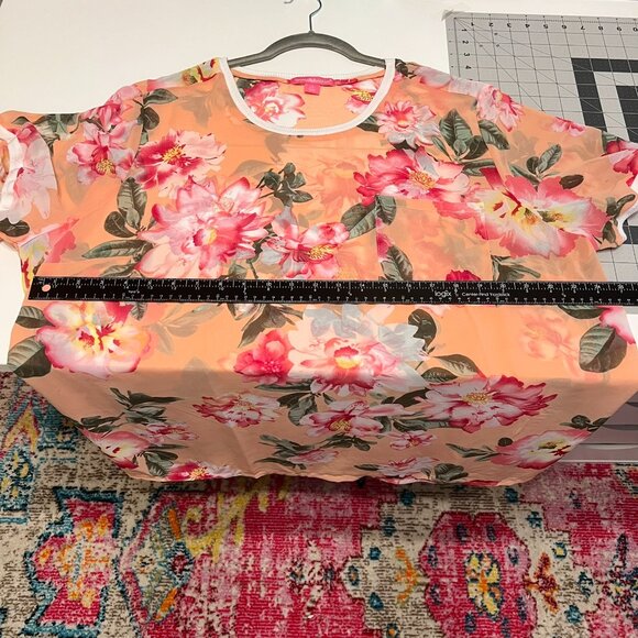 WOMAN WITHIN 2-Pc “Orange Cream” Sheer Floral Short Sleeve Tunic & Tank (Size1X) - Picture 8 of 11